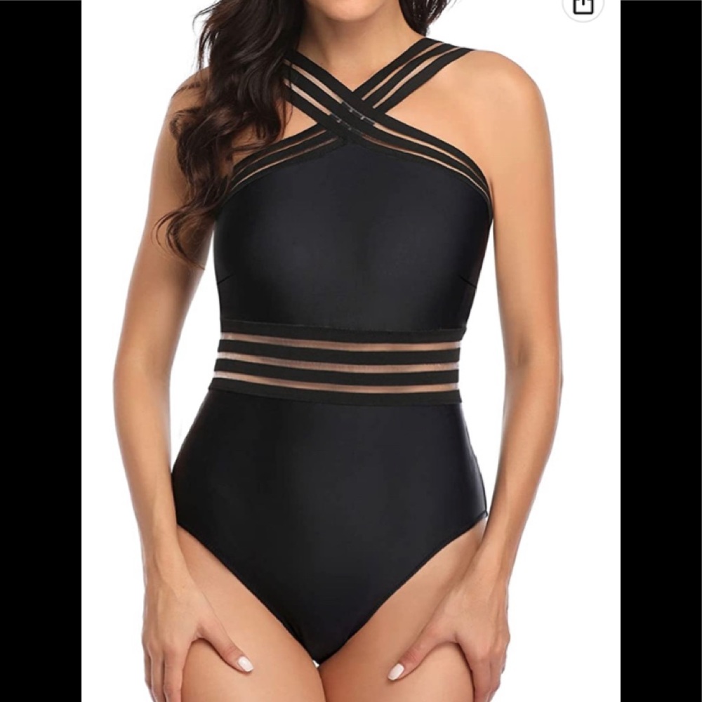 TEMPT ME Cross neck black one piece swimsuit